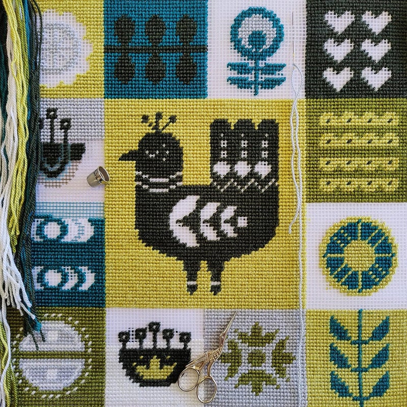 Brvsk Ethnic Needlepoint Kit for Adults and Beginners — Scandinavia 16″ × 16″ with Clear, Precise Printed Design on Cotton Canvas; Includes 2 Needles, Yarn, and Easy-Read Chart - Image 2
